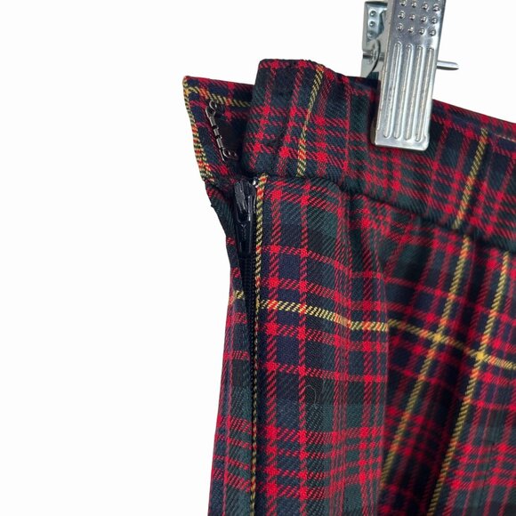 VINTAGE H&W HAWKSLEY & WIGHT TARTAN PLAID PLEATED WOOL MIDI SKIRT MADE IN USA - Picture 5 of 6